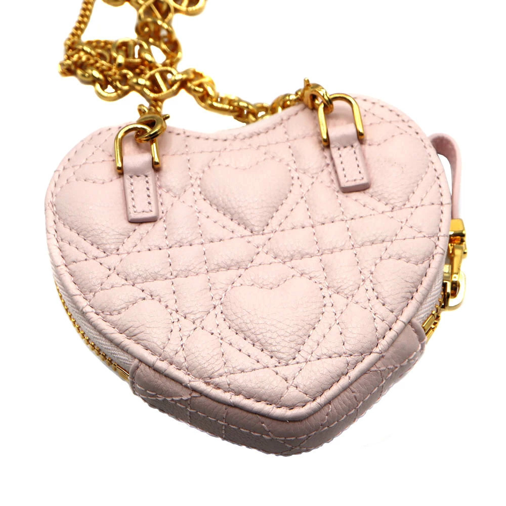 Christian Dior Caro Chain Heart Pouch Clutch Pink